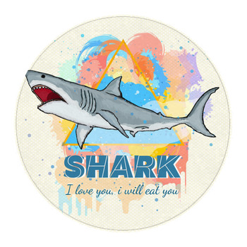Shark On A Colored Background Tattoo Art Round Rug