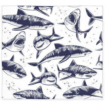 Sharks Seamless Pattern Hand Drawn  Custom Size Floor Mat