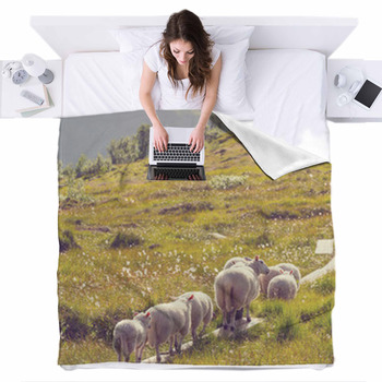 Sheep In Norway Fleece Bed Blanket