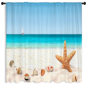 Shells And Starfish On A Sandy Beach  Custom Size Valance