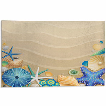 Shells And Starfishes On Sand Background Area Rug
