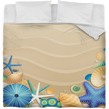 Shells And Starfishes On Sand Fleece Bed Blanket