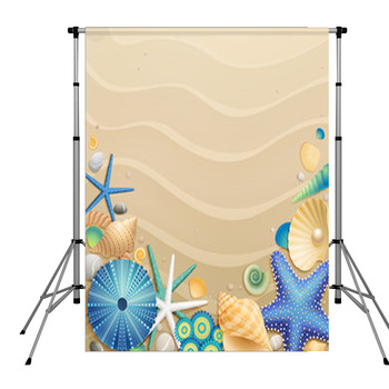 Shells And Starfishes On Sand Pole Pocket Backdrop