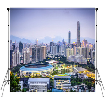 Shenzhen China Cityscape Fleece Backdrop