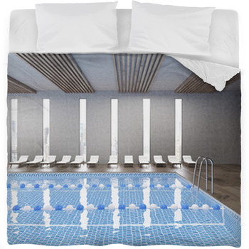 Side View Of Public Pool Fleece Bed Blanket