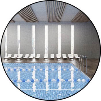 Side View Of Public Pool Round Rug