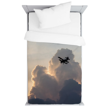 Silhouette Of A Biplane Airplane On A Toddler Duvet