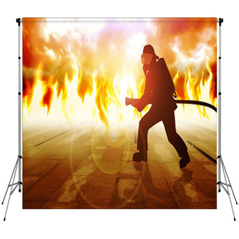 Silhouette Of A Firefighter In Action Fleece Backdrop