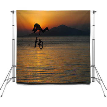 Silhouette Of A Man Doing A Jump Custom Size Backdrop