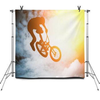 Silhouette Of A Man With Bike Fleece Backdrop