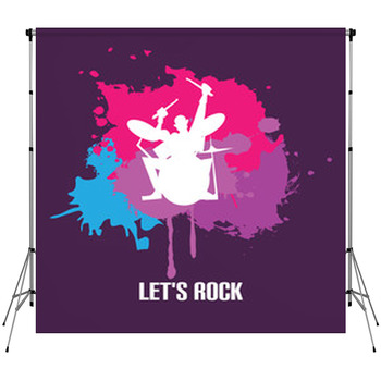 Silhouette Of Drummer Playing Drums On Fleece Backdrop