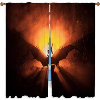 Silhouette Of Fire Breathing Custom Size Window Curtain