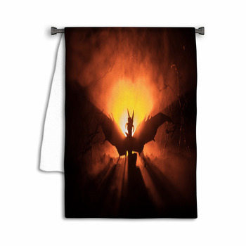 Silhouette Of Fire Breathing Dragon With Big Wings  Towel