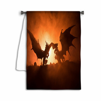 Silhouette Of Fire Breathing Dragon With Big Wings  Towel