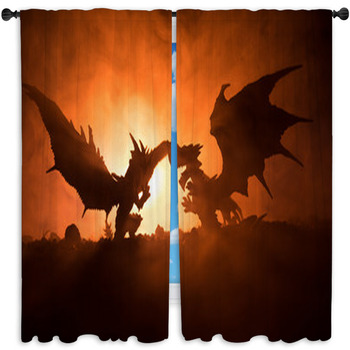 Silhouette Of Fire Breathing Dragon With Window Curtain