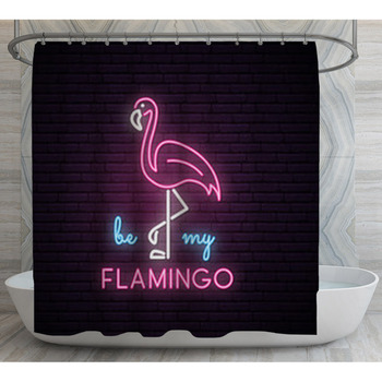 Silhouette Of Neon Pink Flamingo With The  Shower Curtain