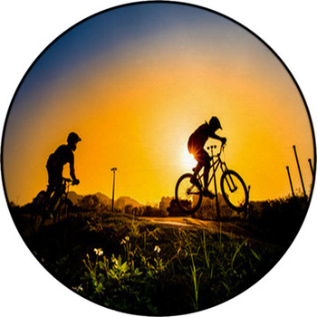 Silhouette Of Stunt Bmx Riders - Color Tone Round Rug