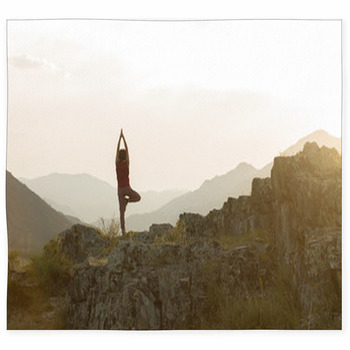 Silhouette Of Woman Doing Yoga On Custom Size Floor Mat