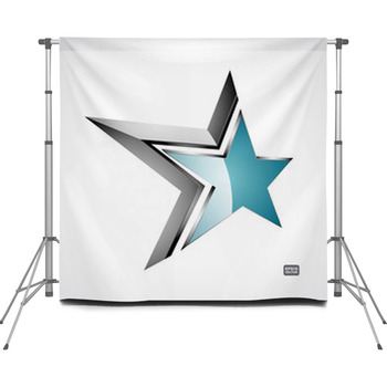 Silver And Blue 3D Star  Custom Size Backdrop
