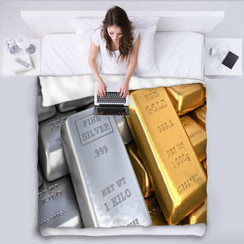 Silver Ingot And  Gold Bullion. Finance Fleece Blanket