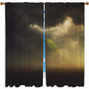 Single Tree In Field Custom Size Window Curtain