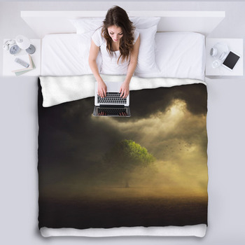 Single Tree In Field Fleece Blanket