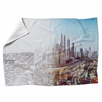 Sketch And Real Mix Urban Cityscape Scene  Fleece Blanket