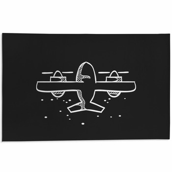 Sketch Icon In Black Vintage Airplane Area Rug