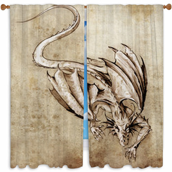 Sketch Of Tattoo Art Modern Custom Size Window Curtain