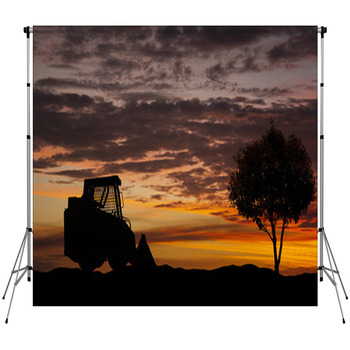 Skid Loader And A Single Tree Custom Size Backdrop