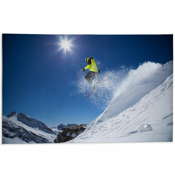 Skier In High Mountains Area Rug