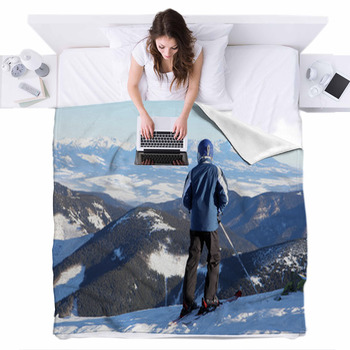 Skier On The Hill Chopok, Slovakia Fleece Bed Blanket