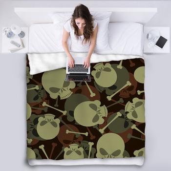 Skull And Bones Military Pattern Skeleton  Fleece Blanket