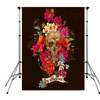 Skull And Flowers Day Of The Dead Pole Pocket Backdrop