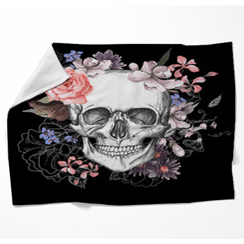Skull And Flowers Day Of The Dead Woven Throw Blanket