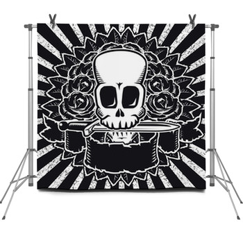 Skull And Roses Bw Fleece Backdrop