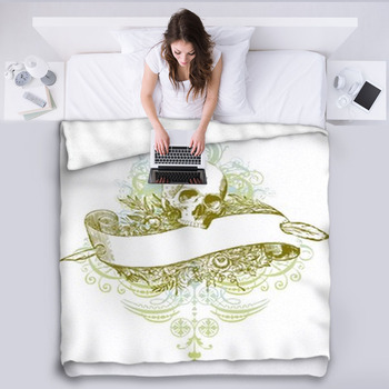 Skull Banner Illustration Fleece Bed Blanket