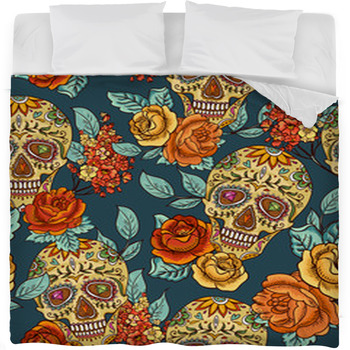 Skull Diamond And Flowers Seamless Fleece Bed Blanket