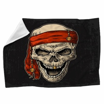 Skull Pirate In Bandana Smiling Black Fleece Blanket