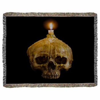 Skull With Candle Light On Top With Woven Throw Blanket