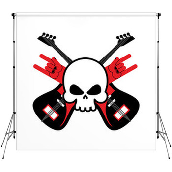 Skull With Guitars And Rock Hand Symbol  Fleece Backdrop