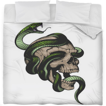 Skull With Snake Illustration Fleece Bed Blanket