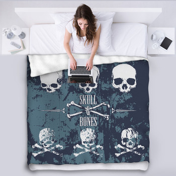 Skulls And Cross Bones On The Grunge  Fleece Bed Blanket