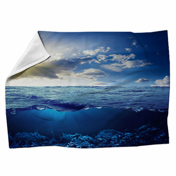 Sky, Waterline And Underwater Background Fleece Blanket
