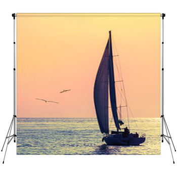 Skyline Sailboat And Two Seagull Fleece Backdrop