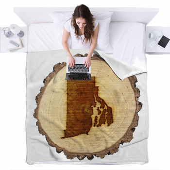 Slice Of Wood Shape Of Rhode Island Fleece Bed Blanket