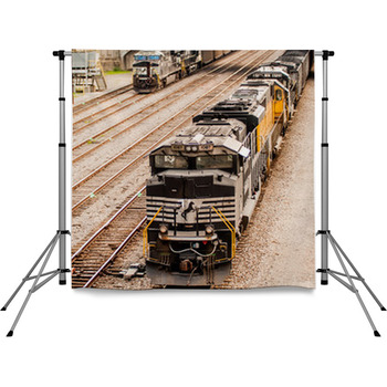 Slow Moving Coal Wagons On Railway  Pole Pocket Backdrop