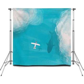 Small Plane Flying Over The Sea Custom Size Backdrop