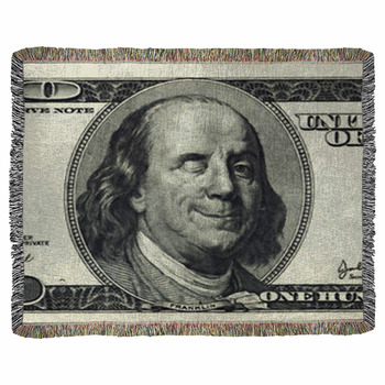 Smiling Ben Franklin With Wink Woven Throw Blanket