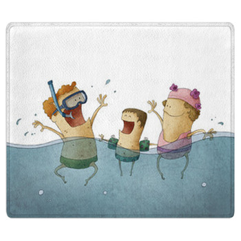 Smiling Family Enjoying In The Pool Area Rug